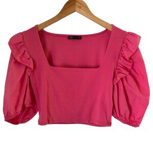 Zara- Pink Puff Sleeve Crop Top